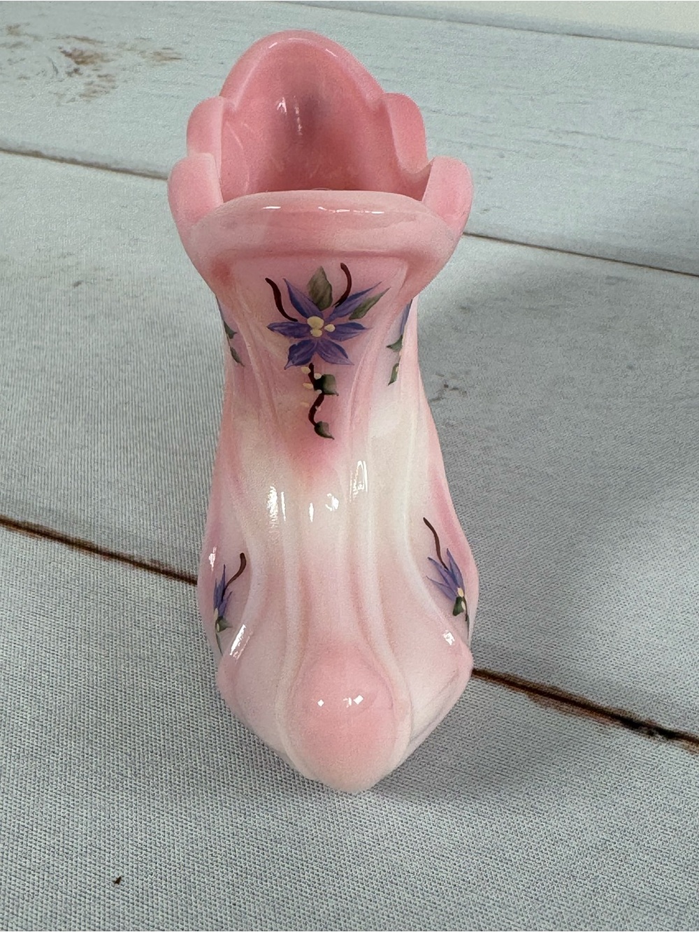 Vintage Fenton Rosalene Pink Hand Painted Glass Slipper Shoe Signed - Picture 11 of 12